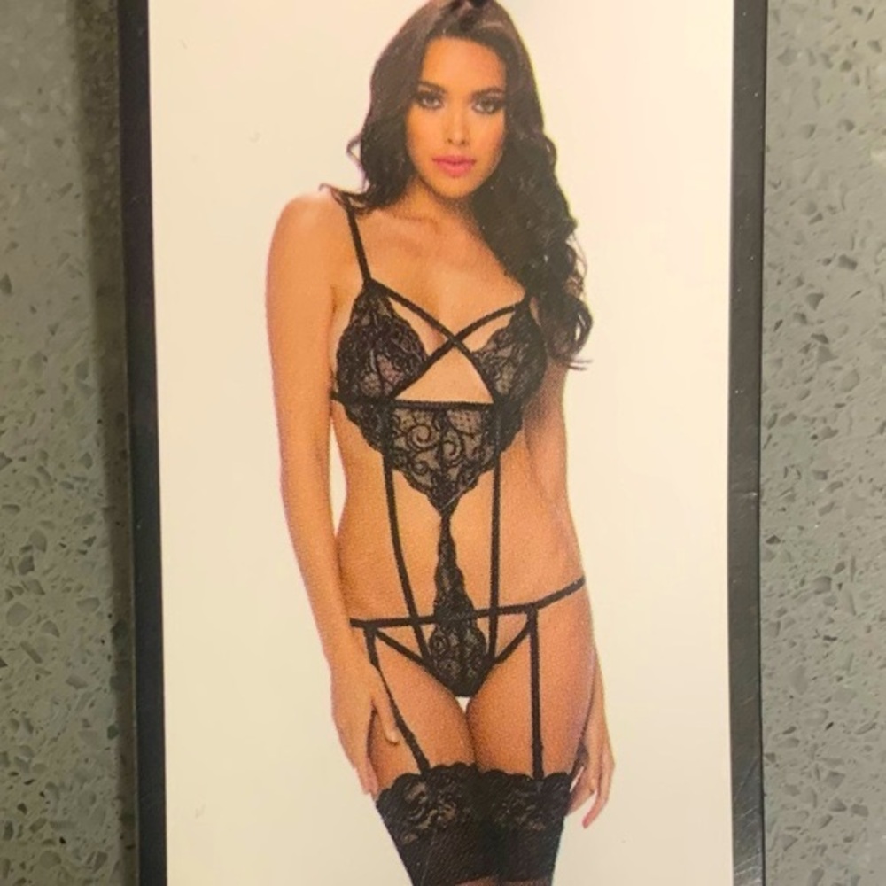Oh La La Cherie Stretch Lace Teddy, Black Strappy Lingerie, Black Lace Lingerie